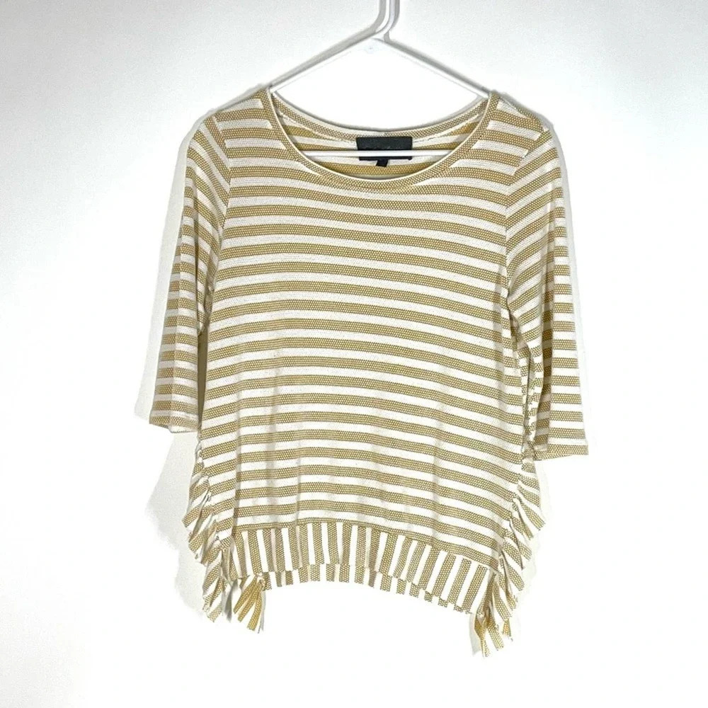 Anthropologie Sundays in Brooklyn Knit Striped Ruffle Side Slit Blouse Size XS